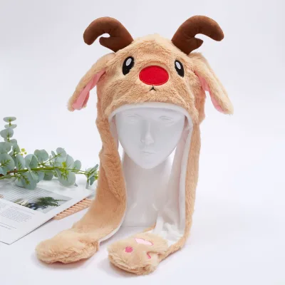 Christmas Net Red Cotton & Bamboo Fiber Hat with Pinched Ears Windproof Children's Funny Plush Toy