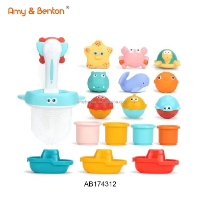 Baby Bath Game Toy Cartoon Marine Animals Kids Floating Squirt Toys Bathtime Fun Fishing Bath Toys for Toddlers