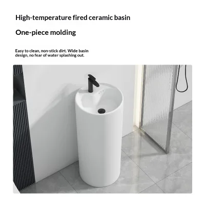 One-piece Pedestal Sink Floor-standing Colorful Ceramic Basin with Drainer Outdoor Balcony Powder Room Single Hole