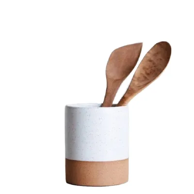 Classic Ceramic Utensil Holder Handmade Utensil Crock for Kitchen Storage