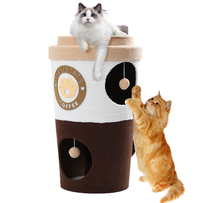 New Cartoon Cute Coffee Shape Sisal Multifunction Available Cat Climbing Frame Scratching Cat Tree and Bed