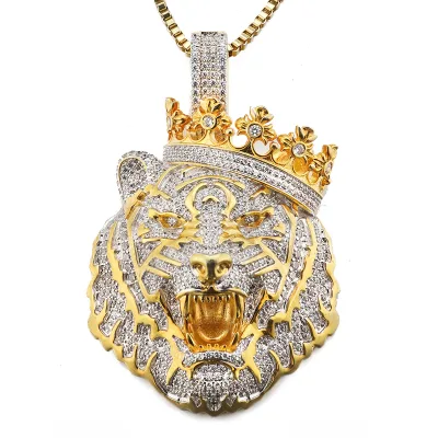 Jasen Jewelry Designs Hip Hop Iced Out D Grade Moissanite Diamond 925 Silver King Crown Lion Pendant Charms