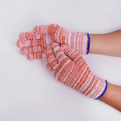 7 Gauge 10 Gauge Wear Resistant Heavy Duty Orange White Mixed Color Cheap Cotton Work Safety Protective Glove Factory From China