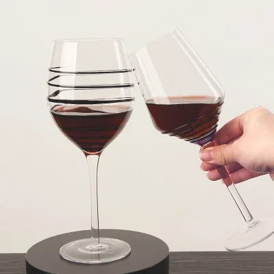 Elegant Black Hand-blown Glass Wine Glass, Luxurious Design, Black Wire Wrapped Around the Cup,