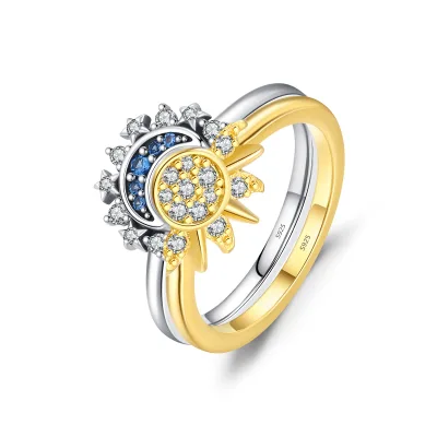 Daidan Ring Gold Plated Sun and Moon Love Sterling Silver Matching Ring for Couples
