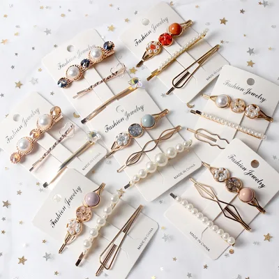 Fashion Headwear Accessories Natural Pearl Hair Clips Set Bling 3pcs/set Crystal Hair Pins Barrette