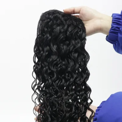 INICE 12A Human Hair Ponytail Extension Long Water Wave Clip in Drawstring Ponytail Natural Black Brazilian Remy Hair for Women