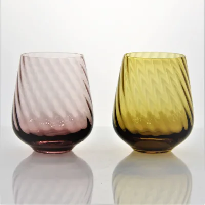 Custom Hand Blown 330ml Colored Embossed Tumbler Glass Crystal Stemless Wine Glasses