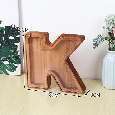 Wholesale Wooden Piggy Bank Alphabet Coin Charcoal Color Wooden Coin Box Letter Ornament