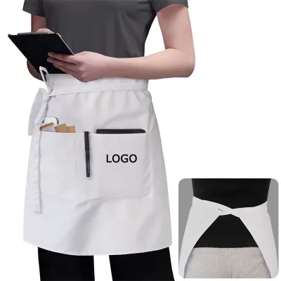 Factory Price Custom Logo Polyester Mid ShortLength Kitchen Chef Salon Cleaning Apron for Waiter Waitress