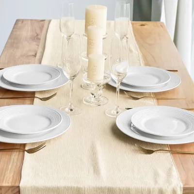 Beige 70*300cm Table Scarf Silky Sheer Chiffon Table Runner Wedding Ivory for Wedding Birthday Decoration