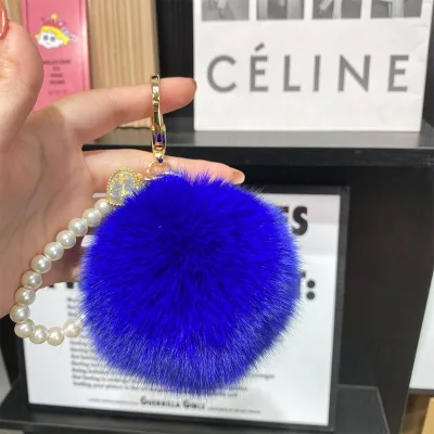 New Arrivals Plushies Pearl Chain Key Chain Charm Key Ring Rabbit Fur Cute Pompoms Pom Pom Keyring Fluffy Ball Keychain