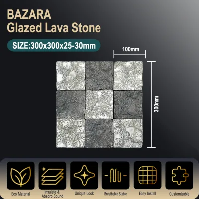 Artistic Ink Wash Pattern Natural Rough Glazed Lava Stone Mosaic, Square Volcanic Stone Mosaic for Hotel & Bathroom Feature Wall