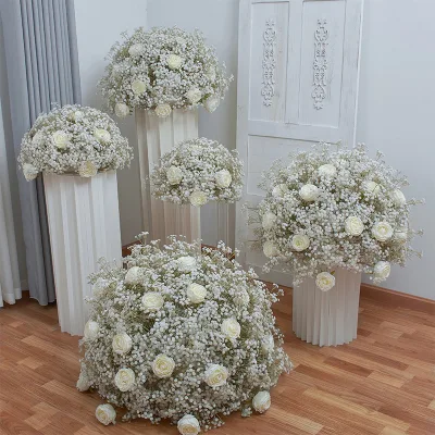Factory Wholesale New Design High Quality Artificial Babys Breath and Rose Flower Ball for Wedding Decoration