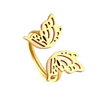 Hot Sale Butterfly Gold Plated Jewelry 18k Stainless Steel Adjustment Ring Kids Adjustable Rings