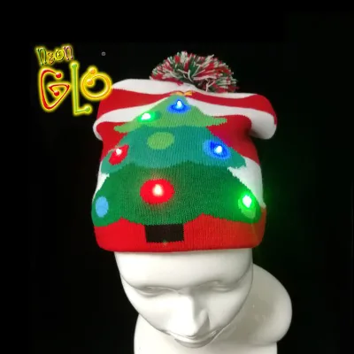 Christmas Santa Tree Decor Hat Christmas Tree Ornament Hats Christmas Hats With Leds Lights Beanie Knit Tree