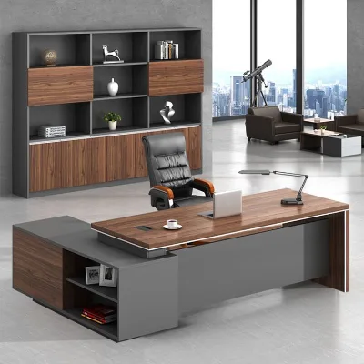 Modern Wooden Executive Office Desk and Ergonomic Chair Set with Modular Design