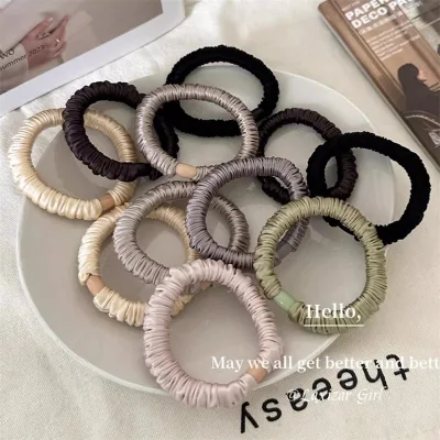Hot Sale Satin Pleated Scrunchies Elastic Hair Ties Soft Ruched Hair Rope High Stretch Ponytail Holder for Women Girl