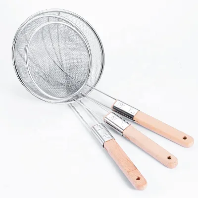 High Quality Wooden Handle Stainless Steel Strainer Mesh Sieve Spoon