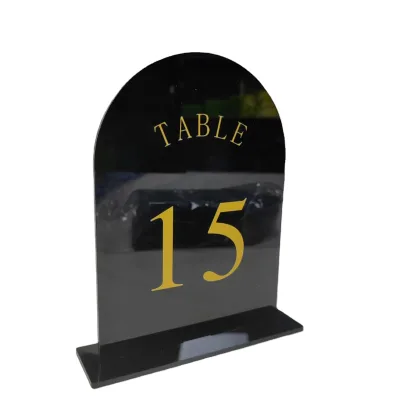 Acrylic Wedding Table Numbers Picture Frames, Clear Sign Holders with 3mm Gold Border & Vertical Stand (from 1-15)