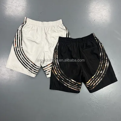 Factory Custom logo Unisex Baggy Oversize Side Stripe Sports Track 100% Nylon Polyester Windbreak Shorts for Man