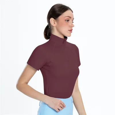 Women's Equestrian Short-sleeved Competition-level Riding Shirts with Quick-drying and Stand-up Collar for Horse Riding Training