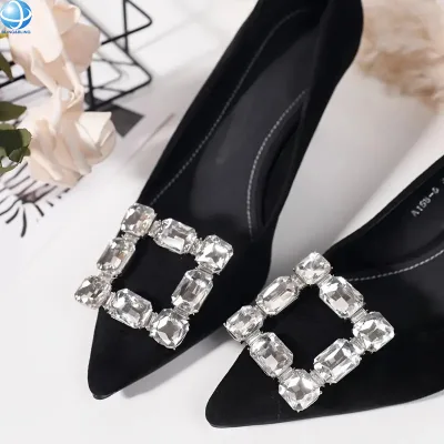 Diamante Silver Big Rhinestone Shoe Buckle Crystal Square Removable Shoe Clip for Wedding High Heels Shoe Jewel Accessories