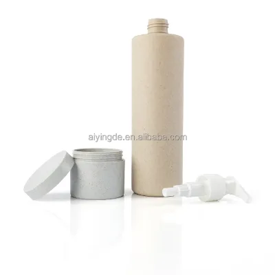 Custom Degradable Wheat Straw 16oz 500ml Bottle Cosmetic Shower Gel Shampoo Bottle Plastic PLA Wash Soap Pump Bottle