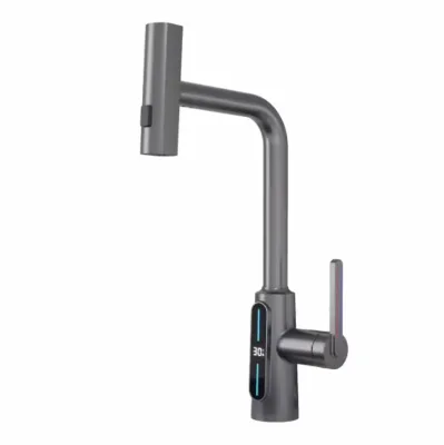 Pull-Down Thermostatic Waterfall Kitchen Faucet with Waterfall Spray Copper Material Deck Mounted 1 Handle