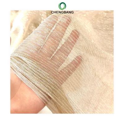Pleated With Shiny Metallic Threads Nylon Spandex Tulle Fabric Lightweight for Party Dress Dance Costume Apparel