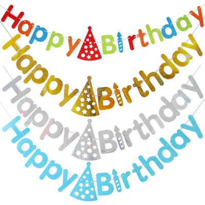 Metallic Rainbow Gold Silver Birthday Hat Happy Birthday Letters Banner for Baby Shower Anniversary Party Decoration