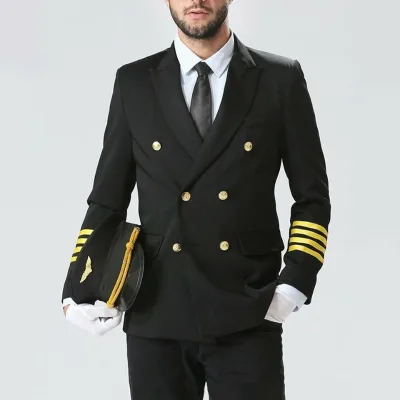 Men's Custom Airline Suit Black pilot Suit Jacket Work Uniform