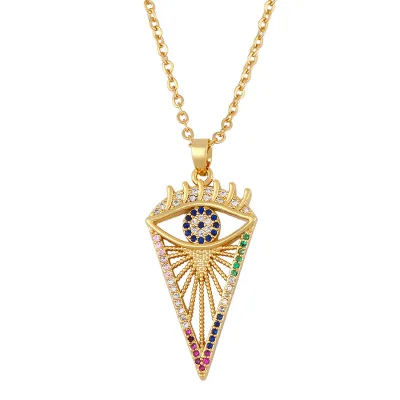 Boho Evil Eye Necklace Colorful Zircon Brass Gold Plated Punk Evil Eye Necklace Pendant
