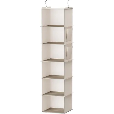 Hanging Closet Organizer 6-Shelf Closet Hanging Storage with 2 Side Pockets Beige