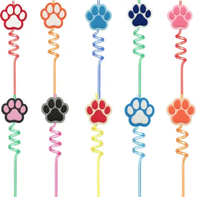 Yama Paw Print Spiral Straw-Must-Have AliExpress Beverage Decor for Parties Gatherings Colorful Cartoon-Style Large Size PET