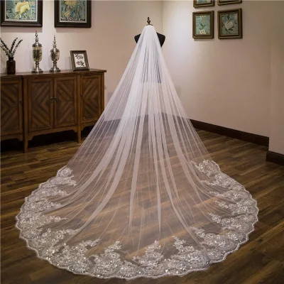3*3 Meter White Ivory Cathedral Wedding Veils Long Lace Edge Bridal Veil Wedding Accessories Mantilla Wedding Veil