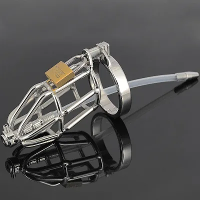 Steel Chastity Cock Cage With Medical Silicone Urethral Sound Sex Toy for Male