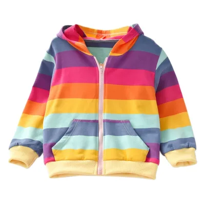 Rainbow Pattern Baby Zip-up Hoodie Custom Light Winter Coat Fall Outwear 2t-7t Full Zip up Hoodie Kids Sweatshirt