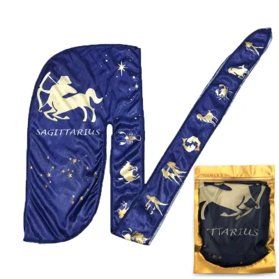 Wholesale Constellations Design Zodiac Durag Printed Silky Satin Designer Durags Custom Astrological Sign Headwear