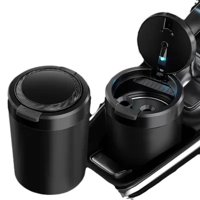 High-quality Car Ashtray with Lid LED Light Alloy Ash Tray Aluminum Portable Car Auto Ashtray
