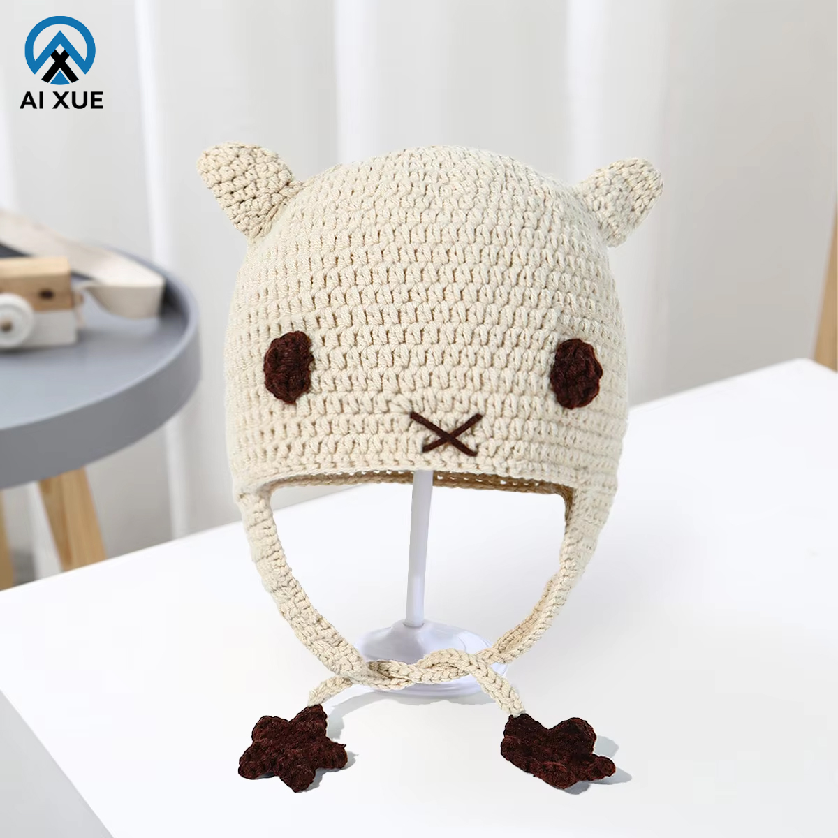 Autumn Winter Warm Children's Cap Beanie Baby Hat With Lace-up Deer Horn Factory Hot Sale Knitted Cashmere Woolen for Baby Boys