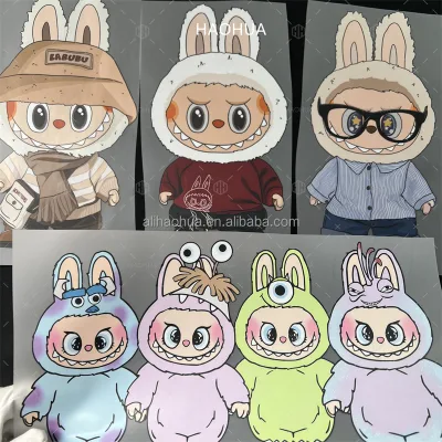 New Labubu Design Ironing Patches for Clothing DIY Sweatshirt Hoodies Decor Heat Transfers Patch Transfer Printing for Plastic