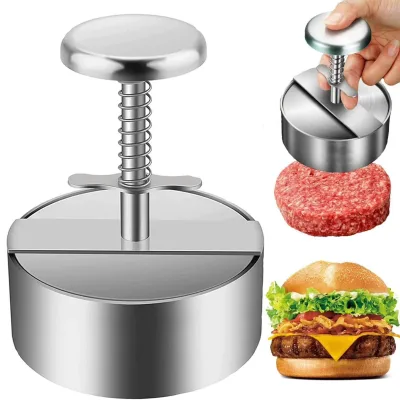 304 Stainless Steel Spring-Loaded Manual Hamburger Press Patty Maker Meat Patti Mold