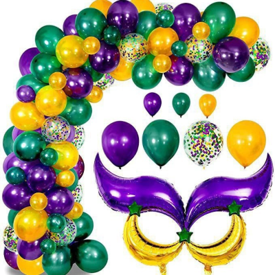 Fat Tuesday Masquerade Party Decorations Mardi Gras Balloon Garland Arch Kit 117Pcs Purple Green and Gold Balloons
