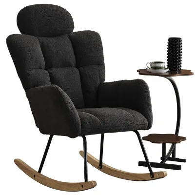 Rocking Chair Nursery Thick Headrest Upholstered Reading Glider Rocker Accent Armchair High Backrest Chair Living Room