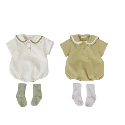 INS Spot Style Children's Clothing Summer New College Style Cute Baby Boy and Baby Girl Short Sleeve Shorts Baby Bodysuit Romper