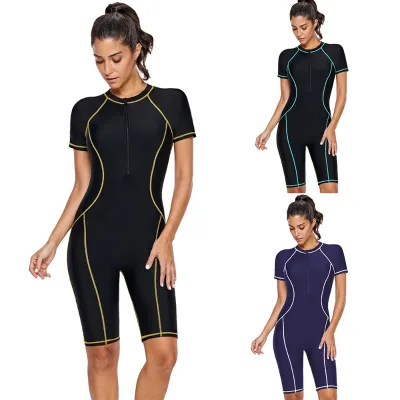 Diving Suit Women's Short-sleeved Zipper Sunscreen Snorkeling Suit Quick-drying Tight-fitting One-piece Swimsuit Surfing Wetsuit