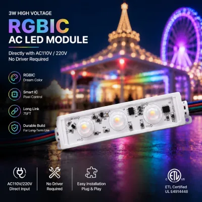 Dream Color Rgbic AC LED Module High Voltage 110V 220V Long Run 75FT for Event Display Lighting and Decoration