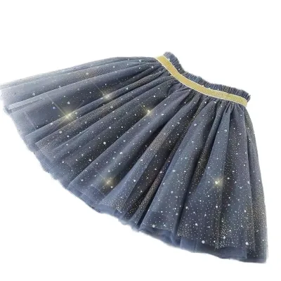 Girls' Autumn Winter Shiny Printed Princess Short Mesh Puffy Skirt Dress Children's Child Girl Clothes