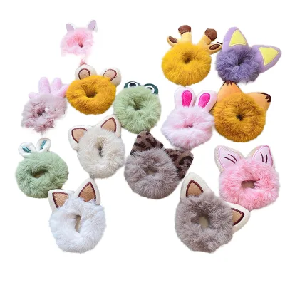 Children's Plush Large Intestine Hair Band Autumn and Winter Ears Cartoon Plush Hair Tie for Ponytail Elastic Band